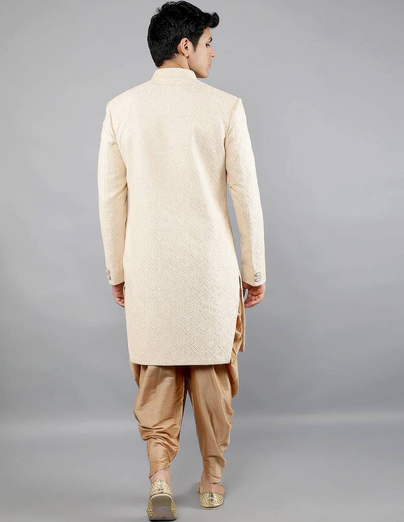men's geomatric embroidery indowestern sherwani set