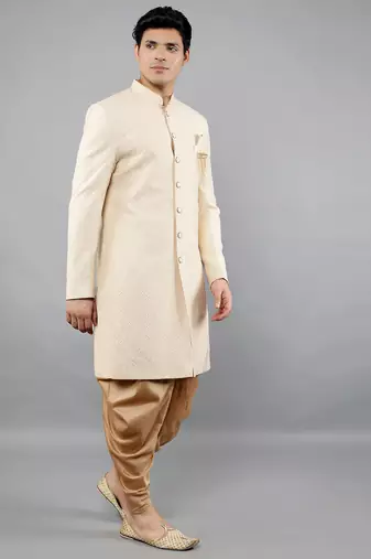 men's geomatric embroidery indowestern sherwani set