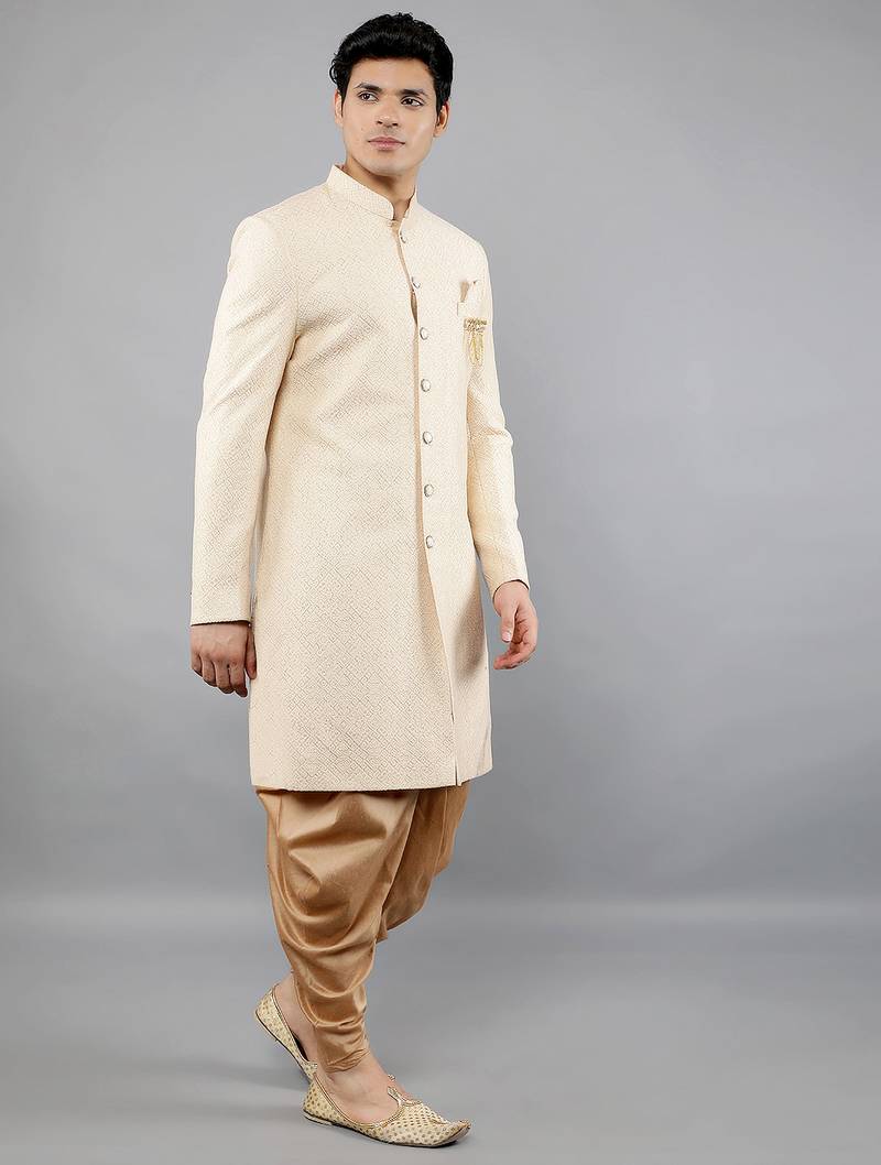 men's geomatric embroidery indowestern sherwani set