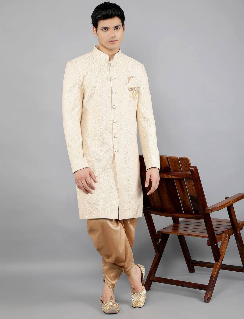 men's geomatric embroidery indowestern sherwani set