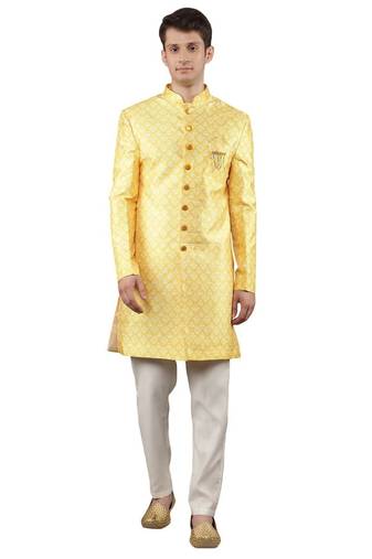 men's slim fit printed indowestern sherwani set