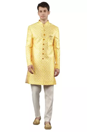 men's slim fit printed indowestern sherwani set