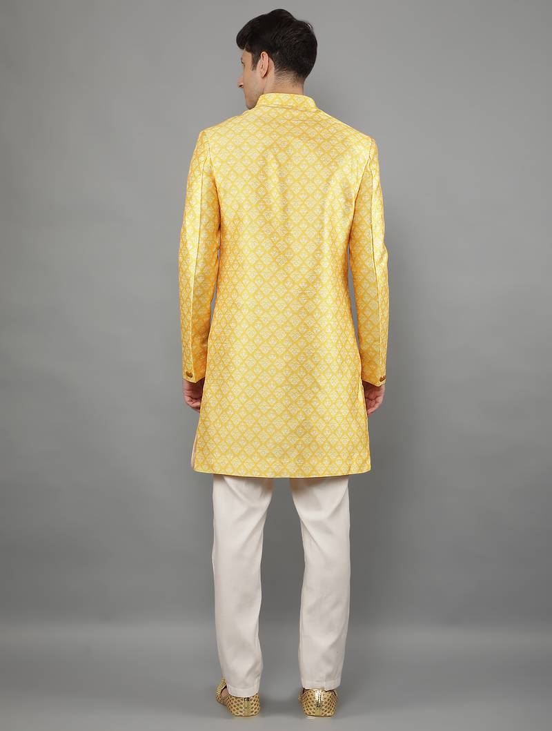 men's slim fit printed indowestern sherwani set
