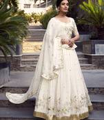 Off-White Sequin and Thread Embroidered Silver Glossy indian designer wedding lehenga dress