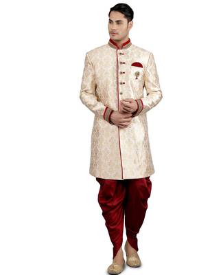 men's slim fit floral woven design sherwani set 1