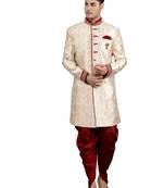 men's slim fit floral woven design sherwani set