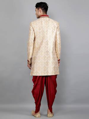 men's slim fit floral woven design sherwani set 2
