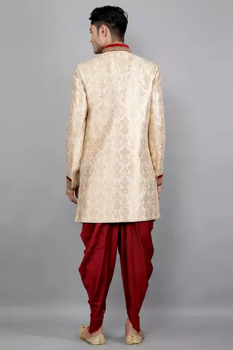 men's slim fit floral woven design sherwani set