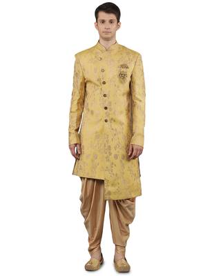 creations men's slim fit floral woven design sherwani set 1