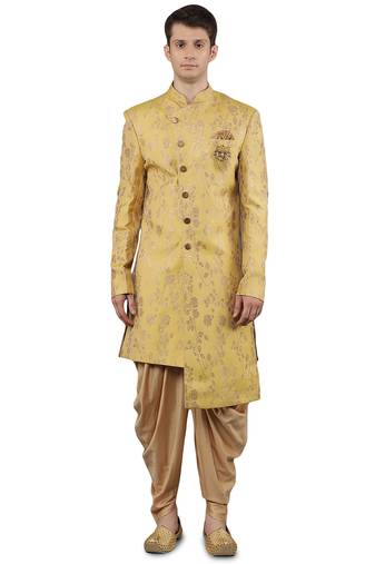 creations men's slim fit floral woven design sherwani set