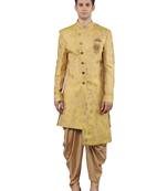 creations men's slim fit floral woven design sherwani set