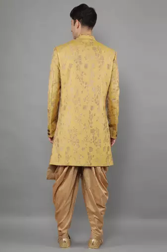 creations men's slim fit floral woven design sherwani set
