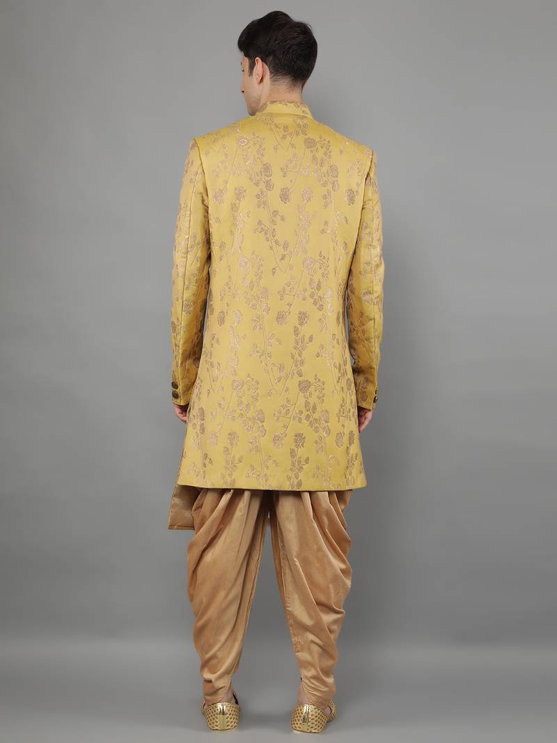 creations men's slim fit floral woven design sherwani set