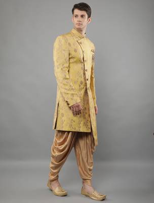 creations men's slim fit floral woven design sherwani set 3