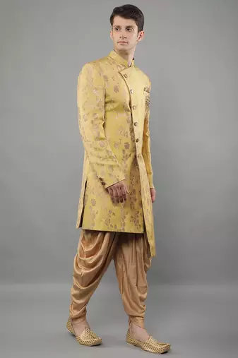 creations men's slim fit floral woven design sherwani set