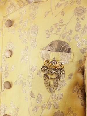 creations men's slim fit floral woven design sherwani set 4