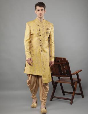 creations men's slim fit floral woven design sherwani set 5
