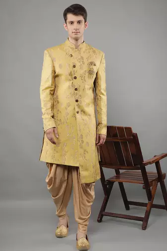 creations men's slim fit floral woven design sherwani set