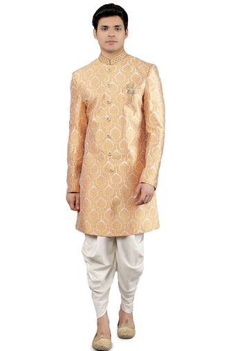 men's slim fit woven design indowestern sherwani set