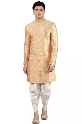 men's slim fit woven design indowestern sherwani set