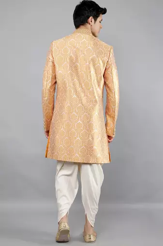 men's slim fit woven design indowestern sherwani set