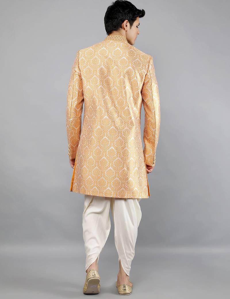 men's slim fit woven design indowestern sherwani set