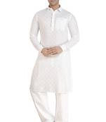 Arruga stylish white Cotton chikankari Full Sleeve pathani salwar set for men