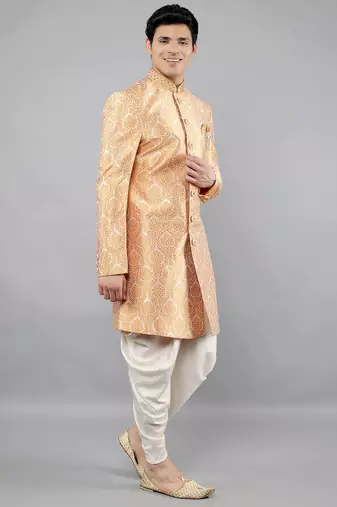 men's slim fit woven design indowestern sherwani set