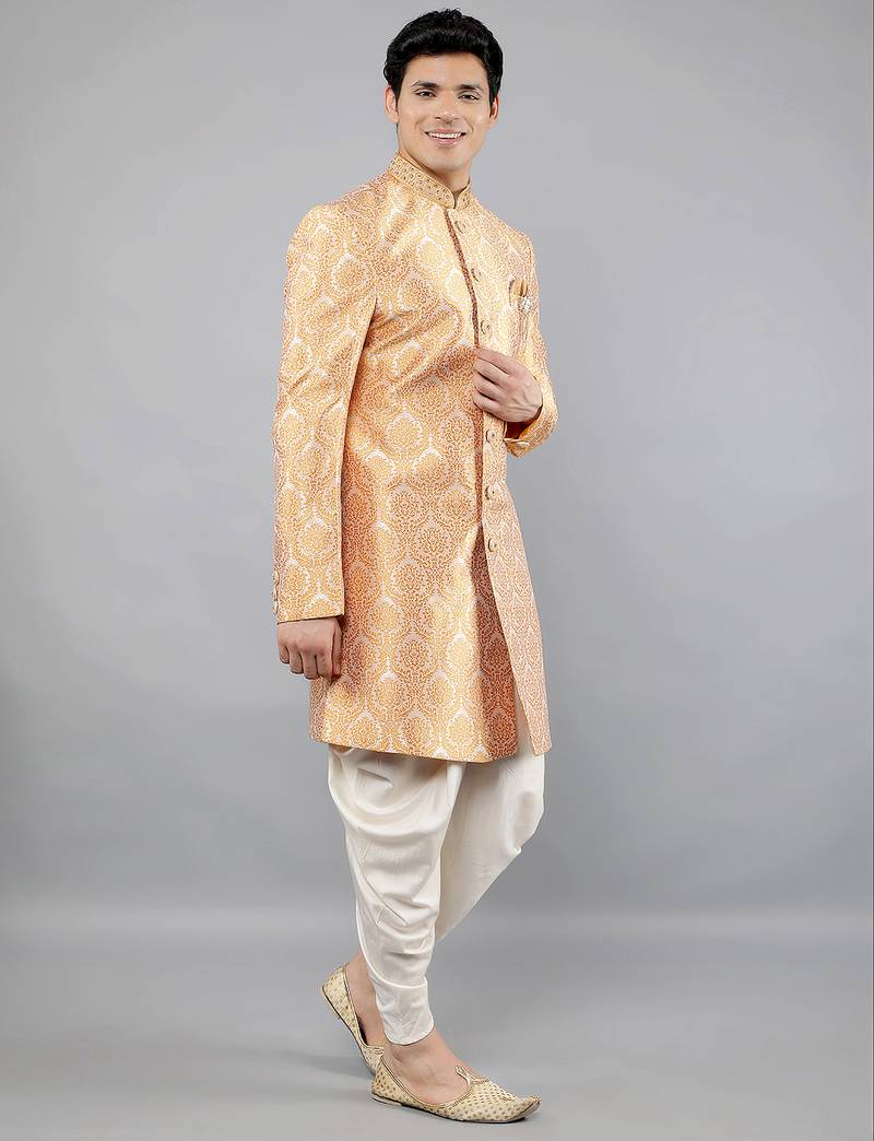 men's slim fit woven design indowestern sherwani set