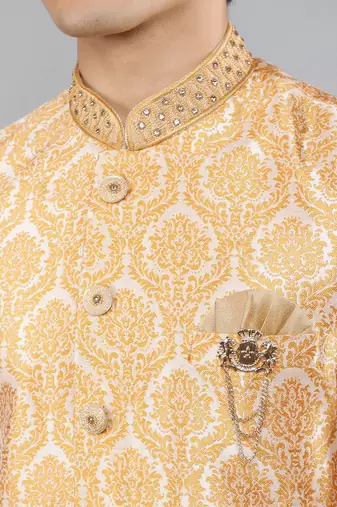 men's slim fit woven design indowestern sherwani set
