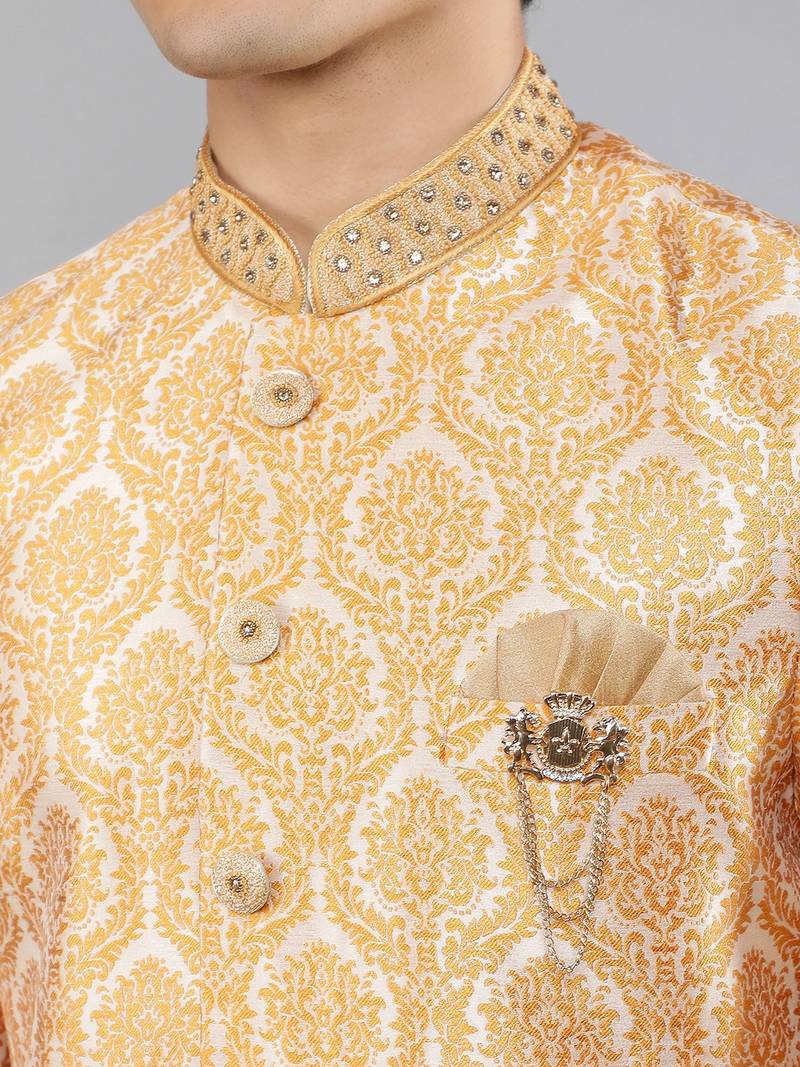 men's slim fit woven design indowestern sherwani set