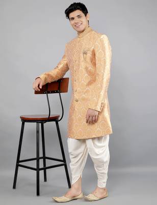 men's slim fit woven design indowestern sherwani set 5