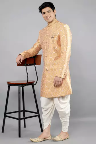 men's slim fit woven design indowestern sherwani set