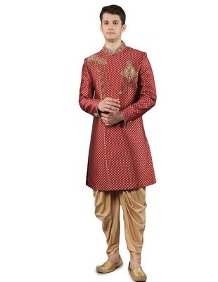 men's woven design embroidery sherwani set 1
