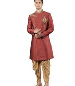 men's woven design embroidery sherwani set