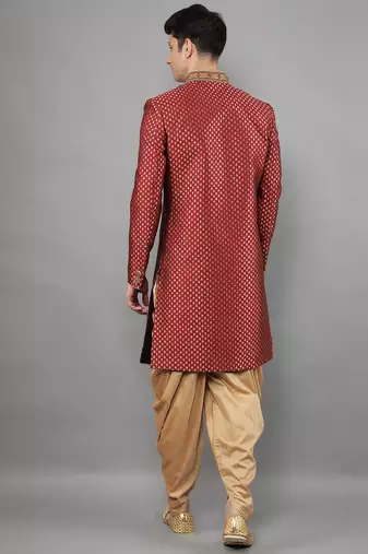 men's woven design embroidery sherwani set