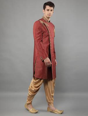 men's woven design embroidery sherwani set 3