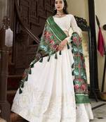 white lucknowi paper mirror work georgette lehenga choli with green patola print with gotta patti lace bordered dupatta