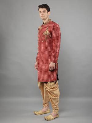 men's woven design embroidery sherwani set 4