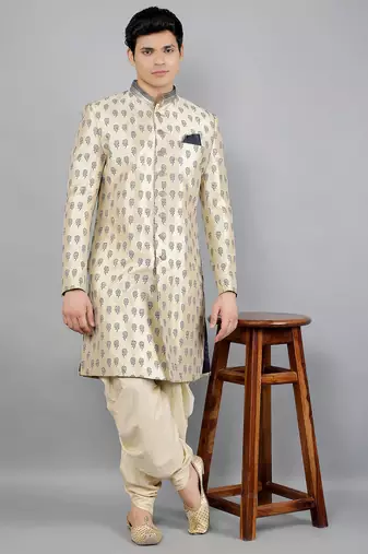 men's printed indowestern sherwani set