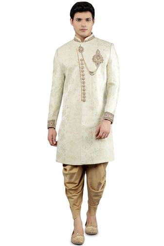 men's floral woven embroidery sherwani set