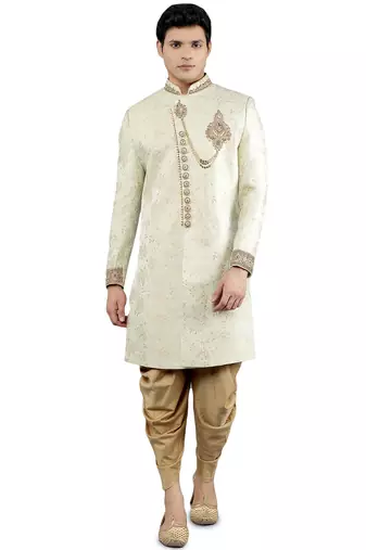 men's floral woven embroidery sherwani set