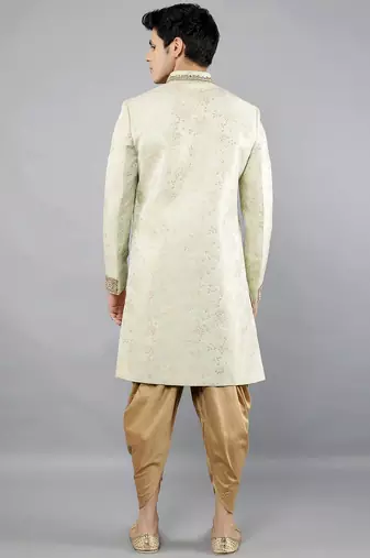 men's floral woven embroidery sherwani set
