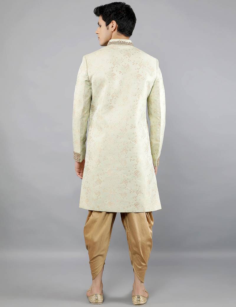 men's floral woven embroidery sherwani set