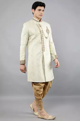 men's floral woven embroidery sherwani set