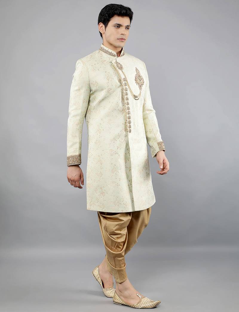 men's floral woven embroidery sherwani set