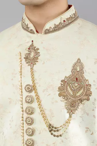 men's floral woven embroidery sherwani set