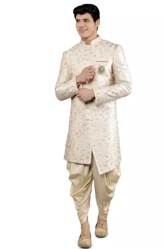 men's floral embroidery sherwani set
