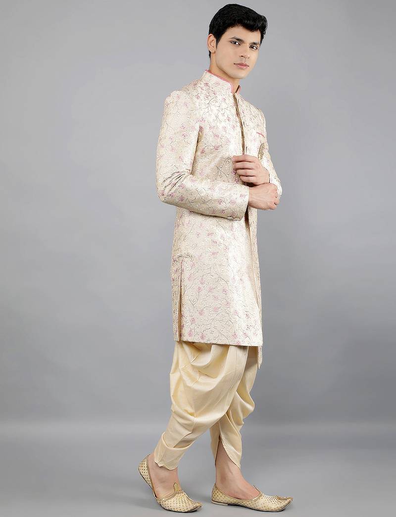 men's floral embroidery sherwani set