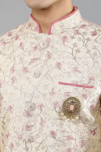 men's floral embroidery sherwani set